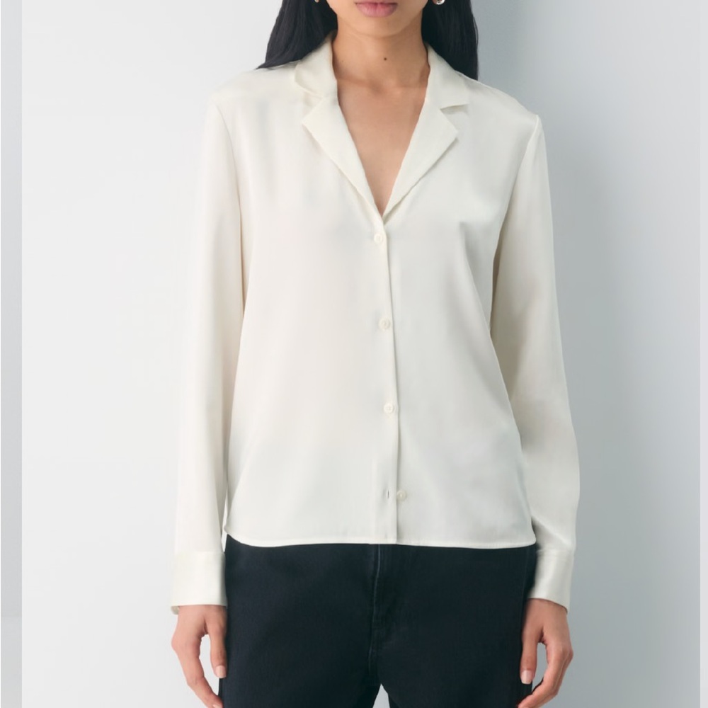 Aritzia Blue Satin Button Blouse Sz S